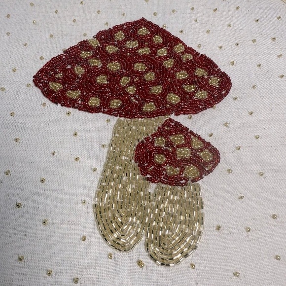 Handmade in India Beaded Embroidery Mushrooms 12 1/2" Hoop New Boho Wall Decor - Picture 2 of 6